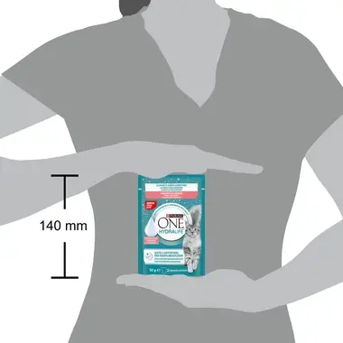 Lašišos skonio „PURINA ONE® HYDRALIFE™“ – papildomas ėdalas, padedantis palaikyti katės hidrataciją