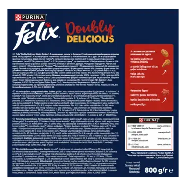„Felix® Doubly Delicious“ – sausasis suaugusių kačių pašaras su skaniu jautienos ir vištienos mišiniu, sudėtyje gausu burokėl