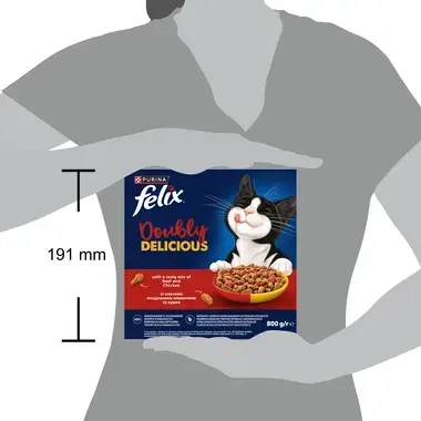 „Felix® Doubly Delicious“ – sausasis suaugusių kačių pašaras su skaniu jautienos ir vištienos mišiniu, sudėtyje gausu burokėl