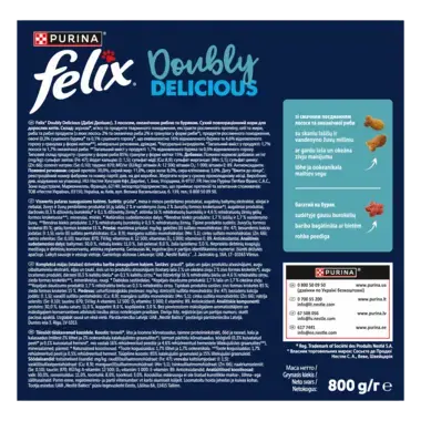 „Felix® Doubly Delicious“ – sausasis suaugusių kačių pašaras su skaniu lašišų ir vandenyno žuvų mišiniu, sudėtyje gausu burok