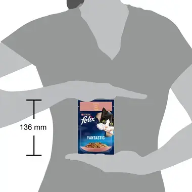 FELIX FANTASTIC visavertis šlapiasis ėdalas suaugusioms katėms su lašišomis drebučiuose 85g