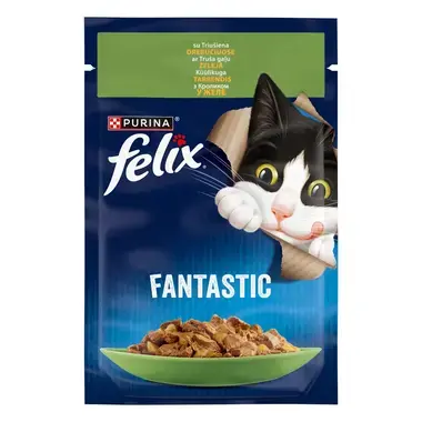 FELIX FANTASTIC visavertis šlapiasis ėdalas suaugusioms katėms su triušiena drebučiuose 85g