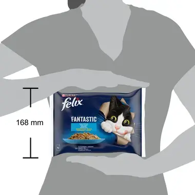 FELIX FANTASTIC Fish Selection visavertis šlapiasis ėdalas suaugusioms katėms drebučiuose 4x85g
