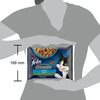 FELIX SENSATIONS Fish Selection visavertis šlapiasis ėdalas suaugusioms katėms su padažu 4x85g