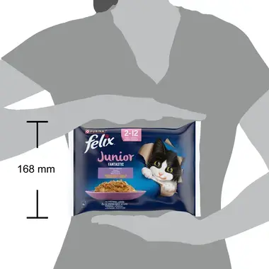 FELIX FANTASTIC Junior visavertis šlapiasis ėdalas jauniems kačiukams su vištiena ir su lašišomis drebučiuose 4x85g