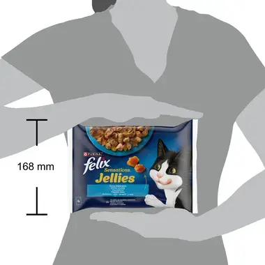 FELIX SENSATIONS Fish Selection visavertis šlapiasis ėdalas suaugusioms katėms drebučiuose 4x85g