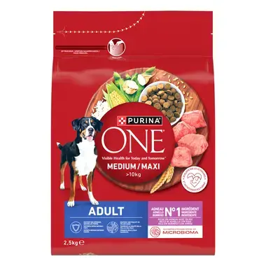 Purina ONE® Medium / Maxi > 10 kg suaugusiems šunims, su ėriena ir ryžiais