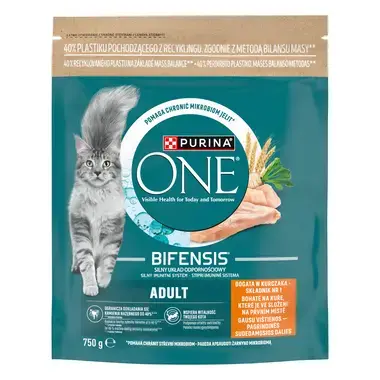 Sausasis kačių ėdalas PURINA ONE® ADULT, sudėtyje gausu vištienos