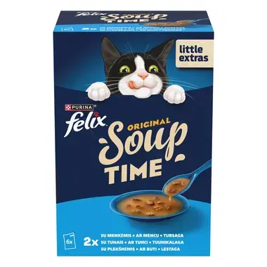 FELIX Soup Time Original Fish Selection ėdalo papildas suaugusioms katėms 6x48g