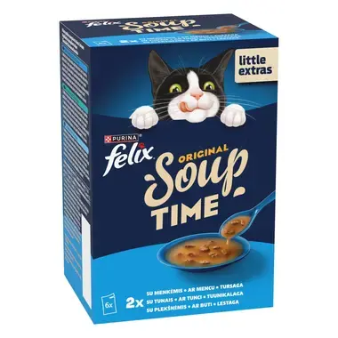 FELIX Soup Time Original Fish Selection ėdalo papildas suaugusioms katėms 6x48g