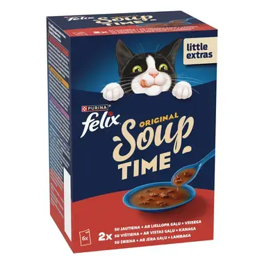 FELIX Soup Time Original Farm Selection ėdalo papildas suaugusioms katėms 6x48g